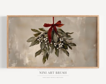 Mistletoe Samsung Frame TV Art Christmas Frame TV Art Winter Decor Winter Frame TV Art Vintage Christmas Decor Holly Print Xmas Oil Painting
