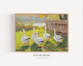 Vintage Goose Painting Duck Wall Art Goose Print Farmhouse Decor Duck Print Printable Wall Art Spring Decor Summer Wall Art Nursery Decor