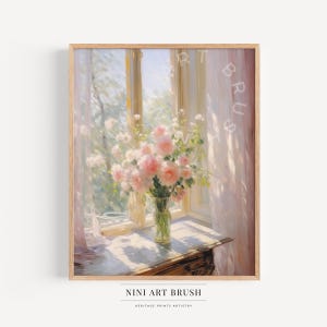 Arte mural floral, decoración de habitación coqueta, arte mural de primavera, arte mural imprimible de flores rosas, pintura al óleo de peonía, arte mural vintage, decoración cottagecore