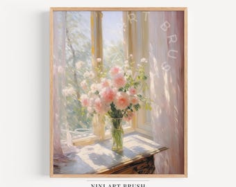 Floral Wall Art Coquette Room Decor Spring Wall Art Pink Flower Printable Wall Art Peony Oil Painting Vintage Wall Art Cottagecore Decor