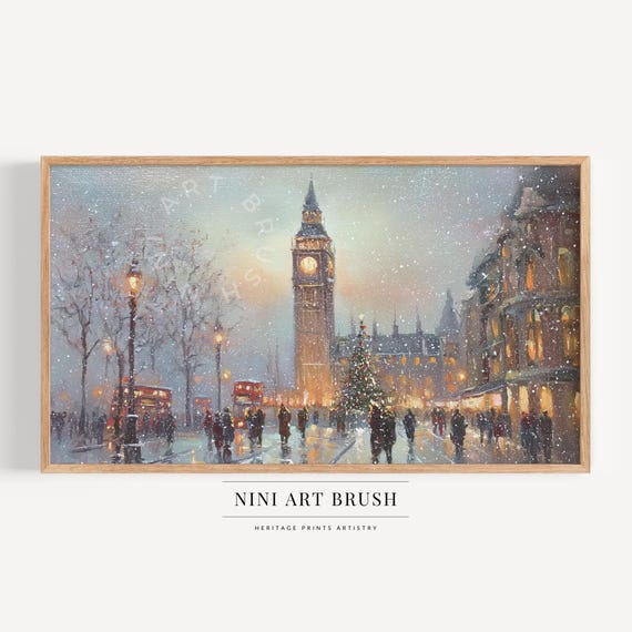 Big Ben Print Samsung Frame TV Art Christmas Frame TV Art Winter Frame TV Art London Christmas Decor Christmas Tree Vintage Oil Painting
