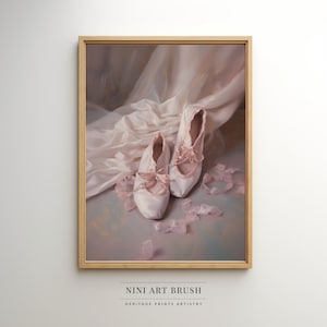 Ballet Shoes Print Coquette Room Decor Vintage Wall Art Ballet Print Ballerina Oil Painting Dance Wall Art Balletcore Print Girly Wall Art