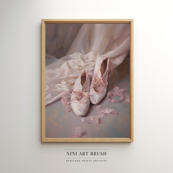 Coquette Room Decor Vintage Ballet Dance Shoes Digital Print Ballerina Oil Painting Ballet Flats Print Ribbon Lace Print Princesscore Print