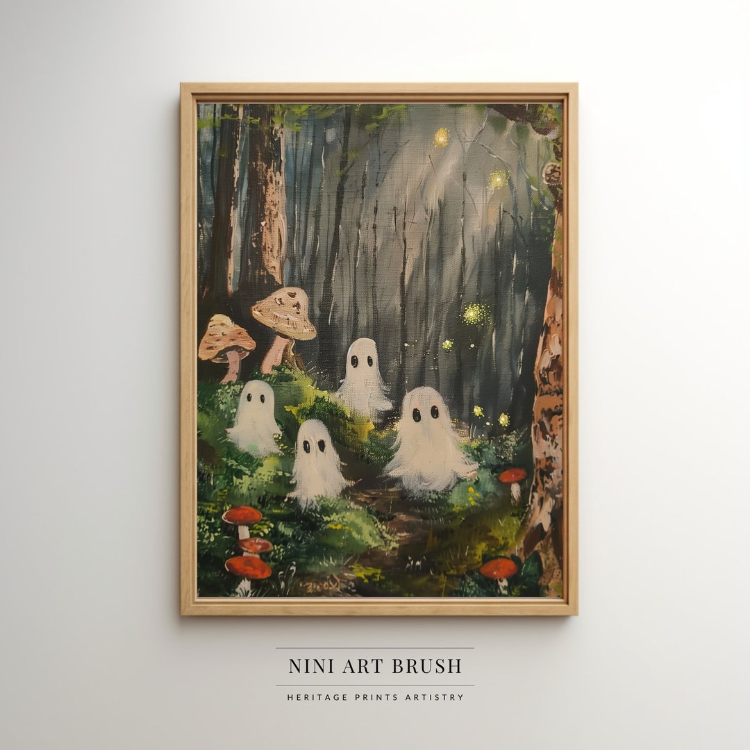 Vintage Cute Ghost Painting Whimsigoth Decor Halloween Wall Art Fall ...