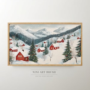 Noruega Aldeia de Natal Samsung Moldura TV Arte Inverno Moldura TV Arte Natal Moldura TV Arte Inverno Decoração Pintura a Óleo Decoração Vintage Natal