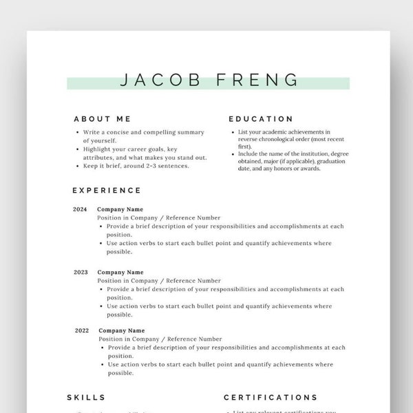 CareerCraft Elite: Guided Resume Template – Craft a Standout, Eye-Catching, and Efficient Resume Effortlessly!