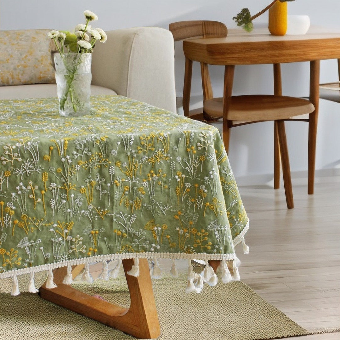 Light Luxury Embroidered Cotton and Linen Tablecloth, Small Coffee