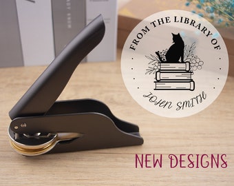 Custom Book Embosser, From The Library Of, Ex Libris, Book Lover Gifts , cat lover embosser