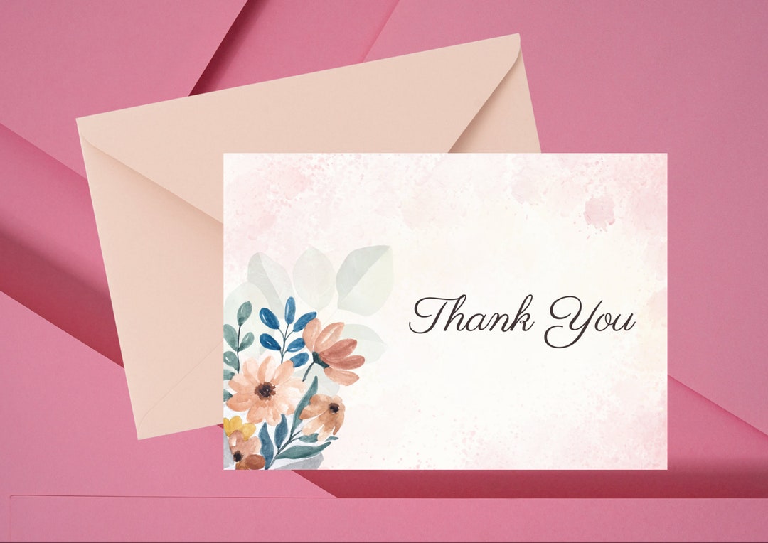 Floral Thank You Card DIGITAL Download Beautiful Printable Flower Thank ...