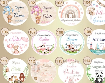 Étiquettes autocollantes Personnalisées - Dimensions au Choix - Baptême, Anniversaire, Communion, Naissance, Baby Shower -  Cadeaux Invités