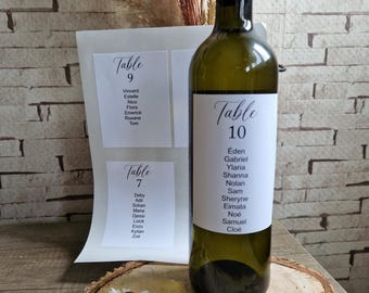 Minimalist self-adhesive wine bottle seating chart - Wedding, Birthday, Party, Anniversary - Water and moisture resistant