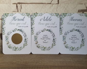 Carte à gratter personnalisable pour Annoncer Demander Demoiselle / Garçon d'Honneur, Témoin mariage Cérémonie Une demande Originale -MOD26