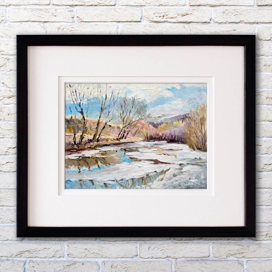 River Landscape, Original Oil Painting, Home Wall Decor, Framed Double ...