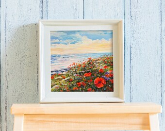 Original Miniature 6x6 Seascape, Little Landscape Paintings, Mini Wall Art