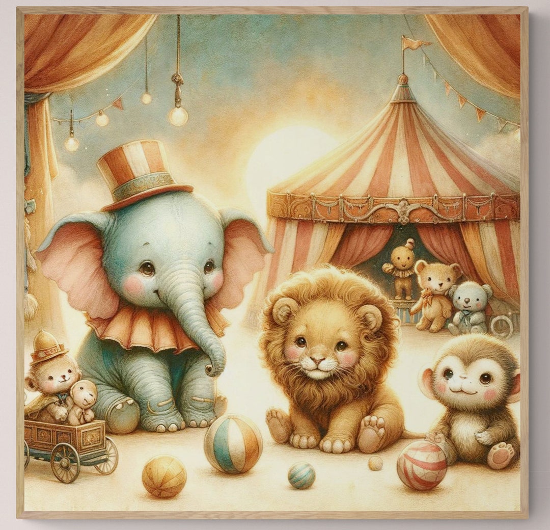 Adorable Circus Animals Nursery Wall Art - Cute Baby Room Decor ...