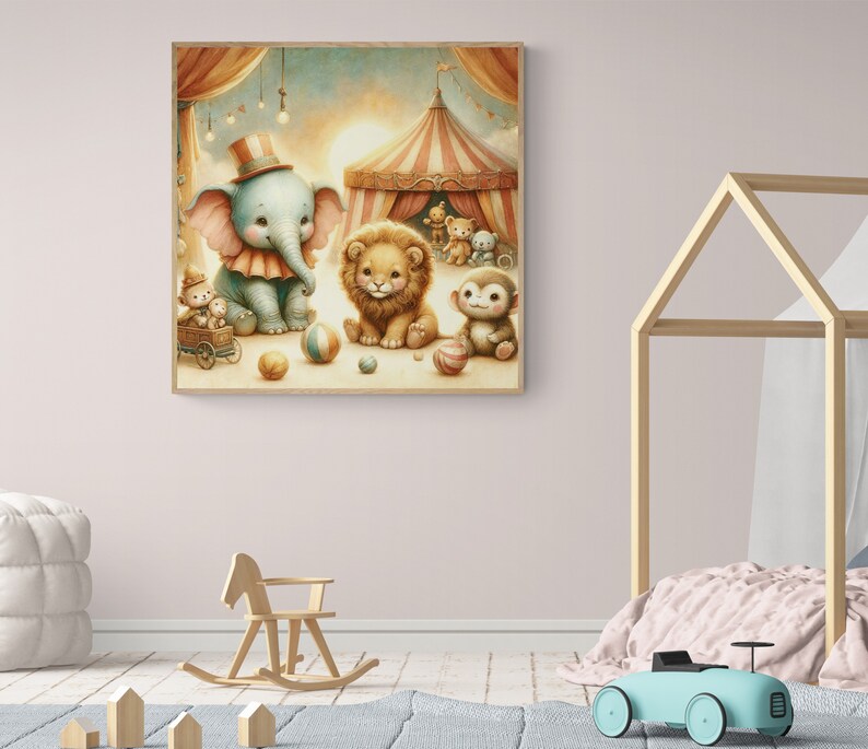 Adorable Circus Animals Nursery Wall Art - Cute Baby Room Decor ...
