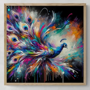 Colorful Abstract Peacock Print - Vibrant Peacock Wall Art, Modern Bird Painting, Home Decor, Unique Artistic Gift