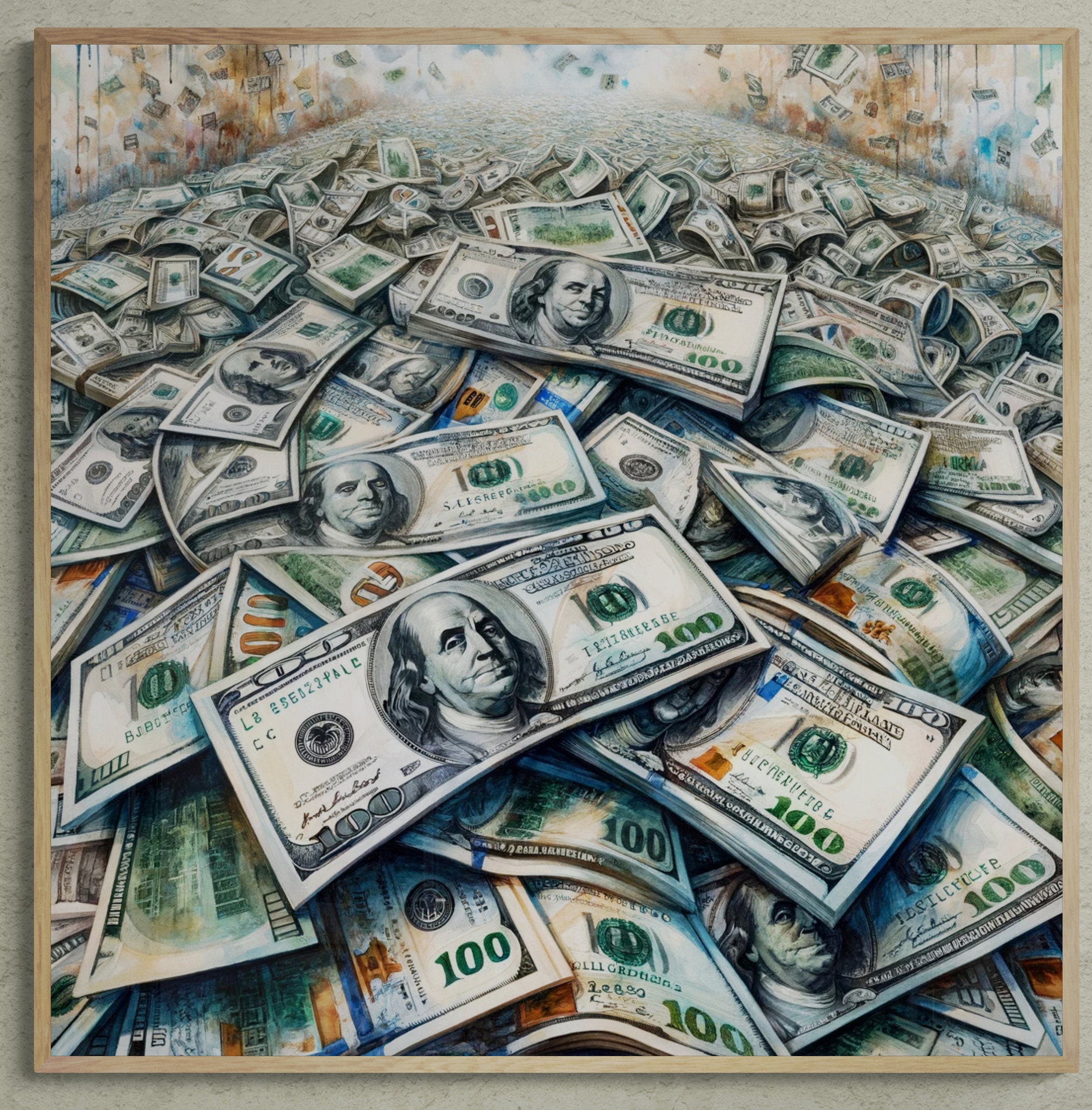 Watercolor 100 Dollar Bill Art Print Unique Money Wall Decor Watercolor 100 Dollar Bill Art Print Unique Money Wall Decor