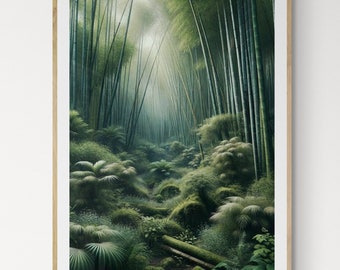 Stampa di foresta di bambù verde, arredamento zen per la casa (download digitale)