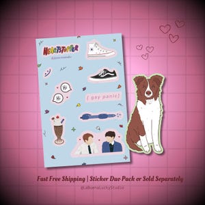 Heartstopper Sticker Sheet: Nick and Charlie, Nellie the Dog / Border Collie - Waterproof Vinyl