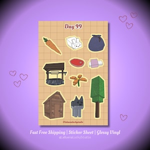 Hoja de pegatinas inspirada en 99 Nights In The Forest, videojuegos de Roblox