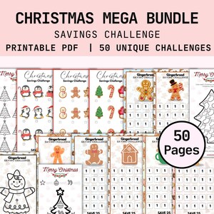 50 Christmas Theme Money Saving Challenge Bundle, Savings Tracker Printables, Savings Tracker Bundle,  Money Saving Challenge Printable