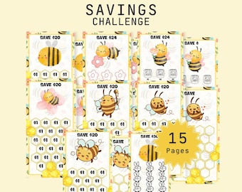 Cute Bee Savings Bundle 15 Page | Printable for Cash Stuffing | A6 | Digital Download | Low Budget Colorable | Mini Savings 20 24 30 Custom