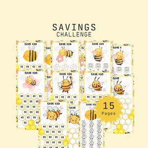 Cute Bee Savings Bundle 15 Page | Printable for Cash Stuffing | A6 | Digital Download | Low Budget Colorable | Mini Savings 20 24 30 Custom