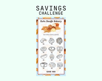 Cute Dough Bakery Savings Challenge Printable N Cash Stuffing | A6 | Instant Digital Download | Mini Savings | Colorable Savings | 60