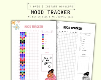 Mood Tracker PRINTABLE Journal Page - Printable Planner - Mood Log - Daily Journal - Mood Tracker - Mood Analysis - Mood Diary - A4 - A5