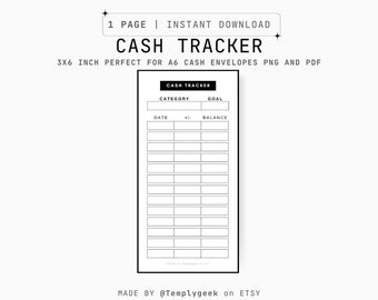 Contante envelop insteekkaarten afdrukbare pdf | 3 x 6 inch | Labels voor dalende fondsen | Budgetbijlagen | Geldtrackers | Logboek contante uitgaven | A4 A6-budget