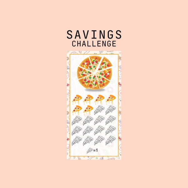 Pizza Savings Challenge Printable for Cash Stuffing | A6 | Instant Digital Download | Low Budget | Colorable | Customizable