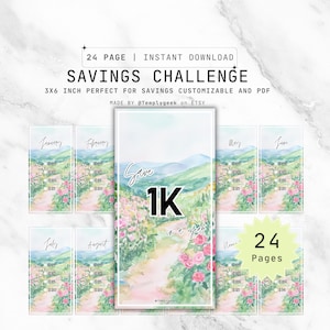 1K 予算貯蓄チャレンジ 年間 1000 ドルを節約 | 1k 貯蓄チャレンジ予算 | 1000 ドル トラッカー | カスタマイズ可能なマネー トラッカー | 貯蓄