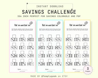 Roll'em and Add'em | Printable Roll The Dice Savings Challenge Game, Money Savings Challenge, Dice, Instant Download, Printable, PDF