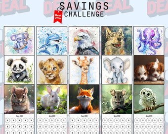 Desafíos de animales lindos / Paquete de 15 desafíos de ahorro / Imprimible para relleno de efectivo / A6 / Descarga digital / Mini ahorros / Coloreable