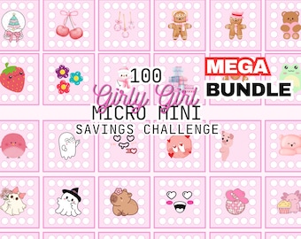 100 Mega Bundle Girly Girl Pink Cute Kawaii | Micro Mini Savings Bundle | Tiny Savings | Digital Download | Printable PDF  |  Customizable