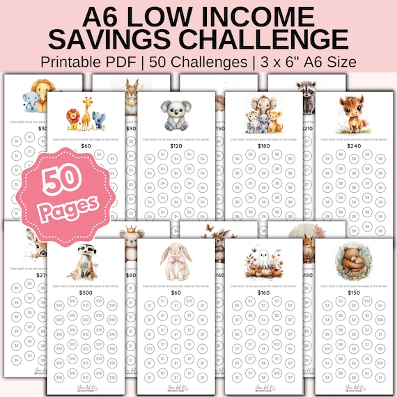 50 Low Income Savings Challenge Bundle, A6 Money Savings Challenge Printable, Low income savings, Budget binder, Cash stuffing, Sinking Fund