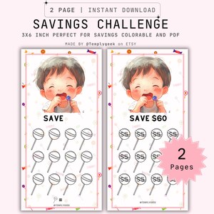 Savings Challenge Card DIY Candy Sweets Savings Game Candy A6 Budget Binder Digital Download PDF