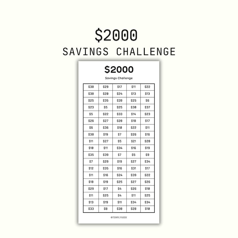 2000 Dollar Savings Challenge - Printable - Digital Download - PDF ...