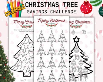 Printable Christmas Savings Tracker 2024 - 2025  Christmas Tree Coloring Themed Savings - Digital Download - Customizable - Euro Dolar Pound