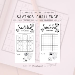 Sudoku Budget Savings Challenge and Budget Savings Tracker - 10 Solutions - Customizable Empty Alternative