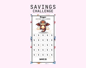 Niedliche Drachen Sparen Herausforderung Printable für Cash Füllung | DIN A6 | Ersparnis-Tracker | Sofortiger digitaler Download | Mini Spar-Challenge | 25