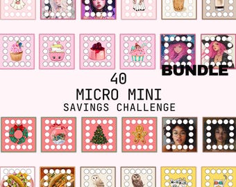 40 Micro Mini Savings Bundle Tiny Savings Challenge | Digital Instant Download | Cupcake | Movie | Owl | Dessert | Christmas | Taco | Coffee