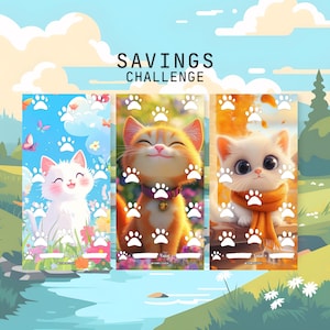 Money Savings Challenge Kitten Cat Paw Print Theme Color Roll and Save, Cash Stuffing