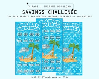 2025 BLUE Holiday Savings Challenge | A6 Envelopes | Save 400, 800 | Customizable Savings | Colorable | Compatible with All Currencies |