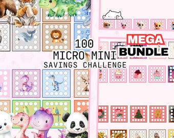 100 Mega Bundle Cute Kawaii | Micro Mini Savings Bundle | Tiny Savings | Digital Instant Download | Printable PDF  | Low Budget | Customize