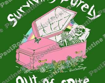 Surviving Purely Out Of Spite PNG, Funny Goth Celestial PNG, Gothic Boho Skeleton and Bats Design, Digital File