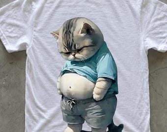 Chubby Cat Belly Rub PNG, Sad Cat Digital Download, Instant Download