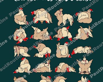 Kerst takenlijst PNG, grappige volwassen kerst PNG, ondeugende kersthumor afbeelding, kerstman paar cartoon, vuil vakantieontwerp, digitaal bestand