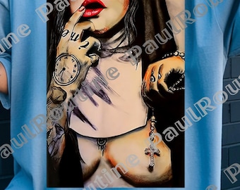 Bad Girls Taste Better Sexy Naked Nun Png, Devil Girl Sweater For Women, Trendy Retro Funny Edgy, Digital file